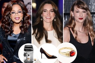 Taylor Swift, Oprah and Kate Middleton with insets of a coffee maker, shoe and ring
