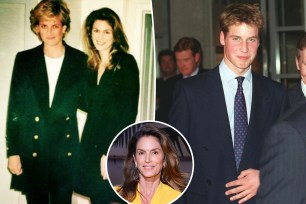 Cindy Crawford and Princess Diana split with Prince William with an inset of Cindy Crawford.