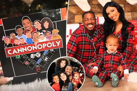 A split photo of Cannonopoly and Nick Cannon and Bre Tiesi posing together and a small photo of Nick Cannon smiling with other kids