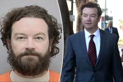 A split photo of Danny Masterson's mugshot and Danny Masterson walking to trial